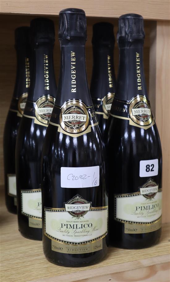 Six bottles of Ridgeview Pimlico sparkling Pinot Noir, (2009 non-vintage).